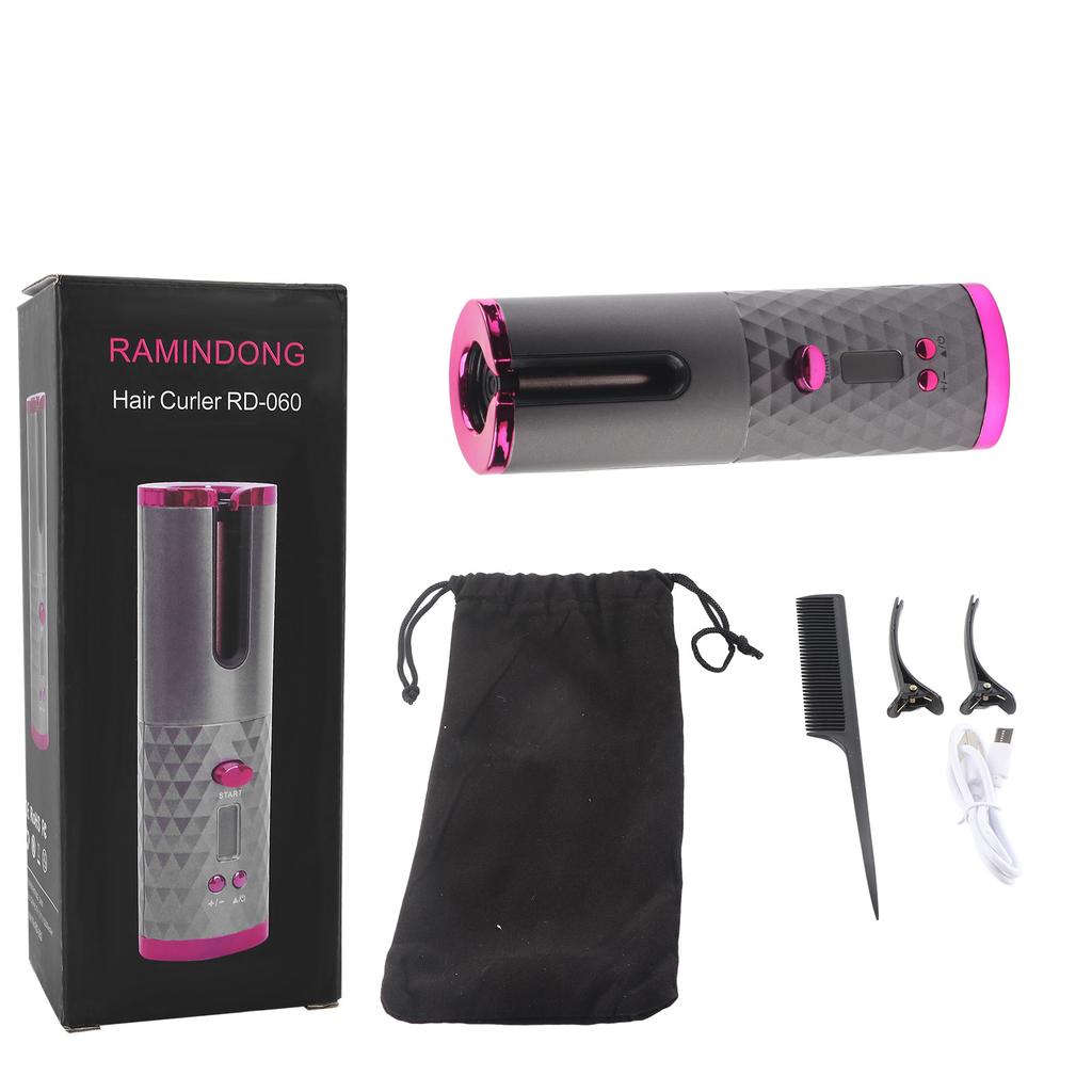 Cordless Automatic Curling Iron USB Rechargeable Hair Curler Portable Hair Curling WandGray