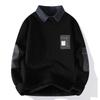 Men's Casual Patchwork Fake Two-piece Knitted Inner Layer Sweater, Men's Fleece Warm Lapel Sweater