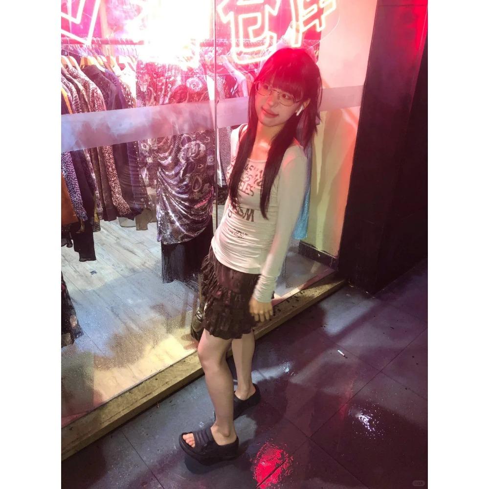 Japoniški Y2k marškinėliai su raidžių spauda, vulgarūs 2000-ųjų stiliaus ilgomis rankovėmis briaunoti topai, vintažiniai Harajuku gatvės drabužiai, amerikietiški retro