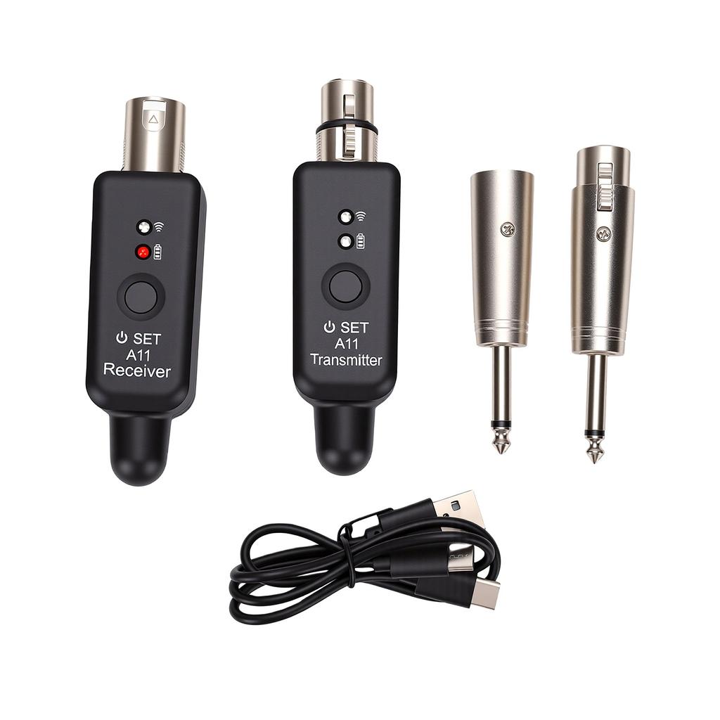 Microphone Transmitter and Receiver Set 2.4GHz XLR to 6.35mm Rechargeable Wireless Microphone Transmitter for PA System