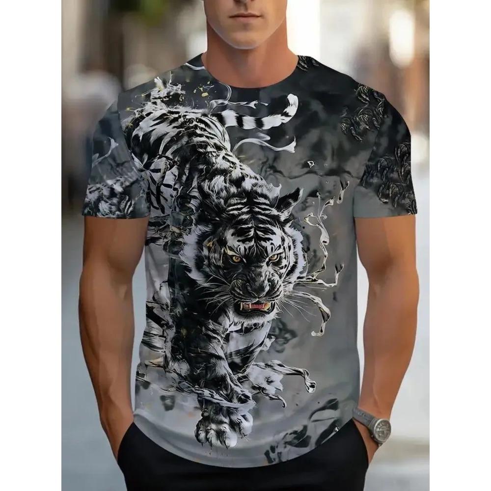 Summer Mens Creative 3D Printed Short Sleeved T-shirt Fashionable Comfortable Soft Breathable Large Loose T-shirt