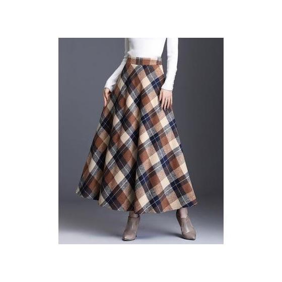 Lily of Valley Lily of Valley Faux Wool Calf Length Large Plaid Long Skirt Bottoms Beautiful Warm Elegant (BR)