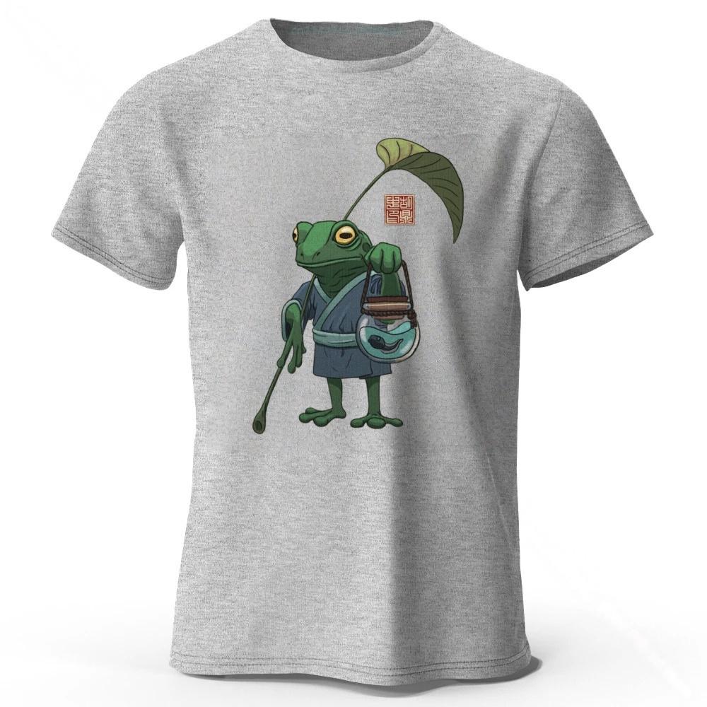 Summer Creative Frog Pure Cotton Short Sleeves Men Casual Trend T-shirt Y2K Large Loose Tops
