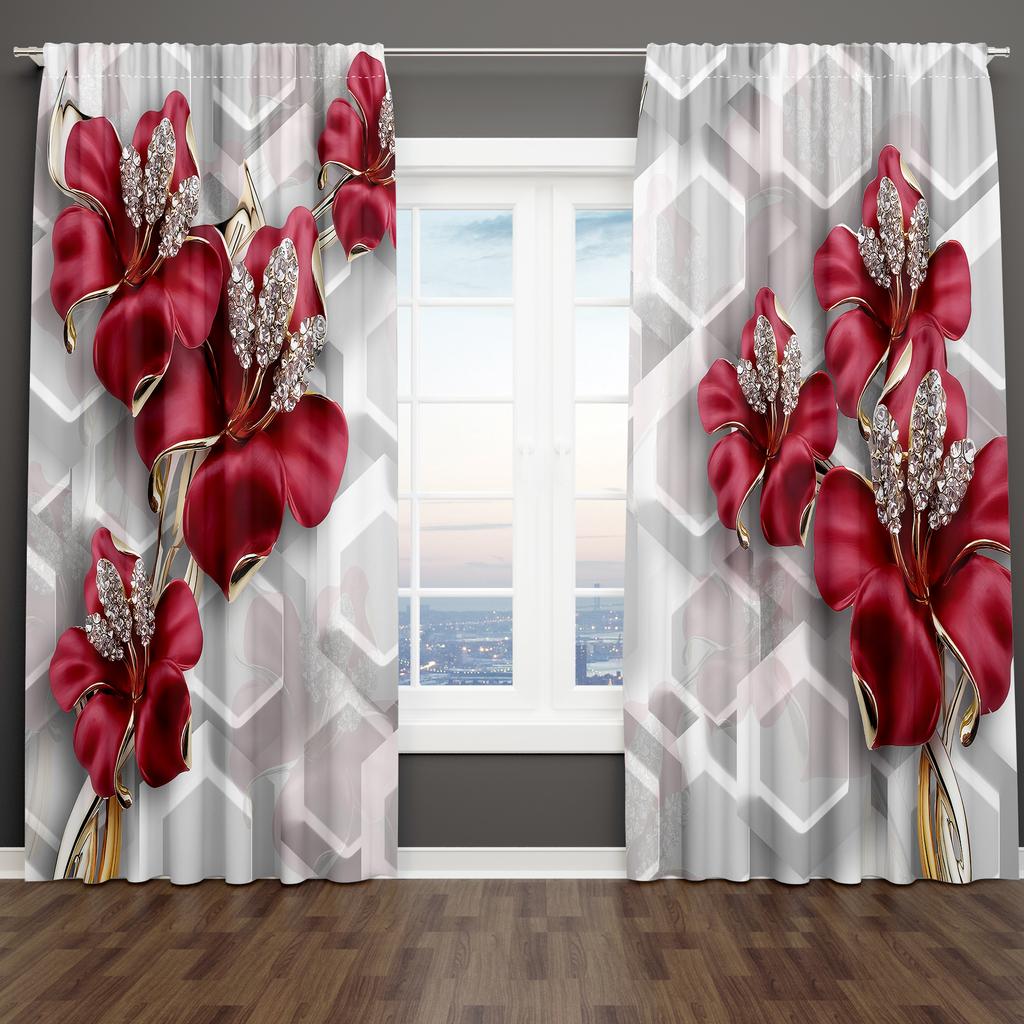 Druk 3D Czerwony Kwiat Róża Łabędź Sztuka Abstrakcyjna Leopard Nowoczesna Miłość Draperie Zasłony Okienne do Dekoracji Salonu Sypialni 2 Sztuki