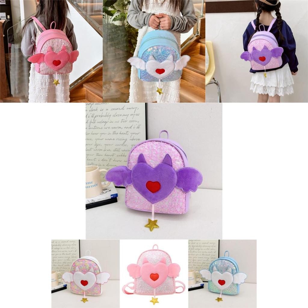 Cute Childrens Backpack In Heart And Angel Wing Patterns Perfect For School Use
