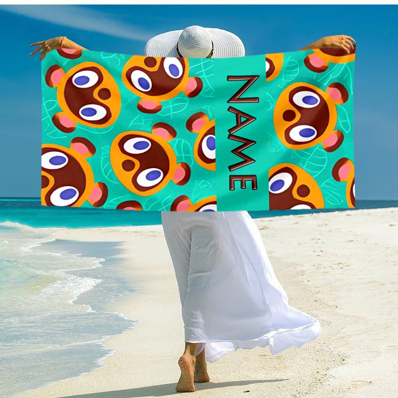 Personalized customized proof beach towel with Animal Crossing pattern - soft, absorbent, quick-drying, perfect swimming, camping&bathing