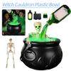 Witch Bowl Spooky Witch Mist Maker Cauldron with Floating Bottle Black Plastic Cauldron Skeleton Halloween Decor LED Cauldron