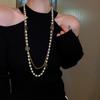 Diamond-encrusted Flower Geometric Pearl Necklace Temperament Light Luxury Sweater Chain French Retro Necklace Autumn and Winter