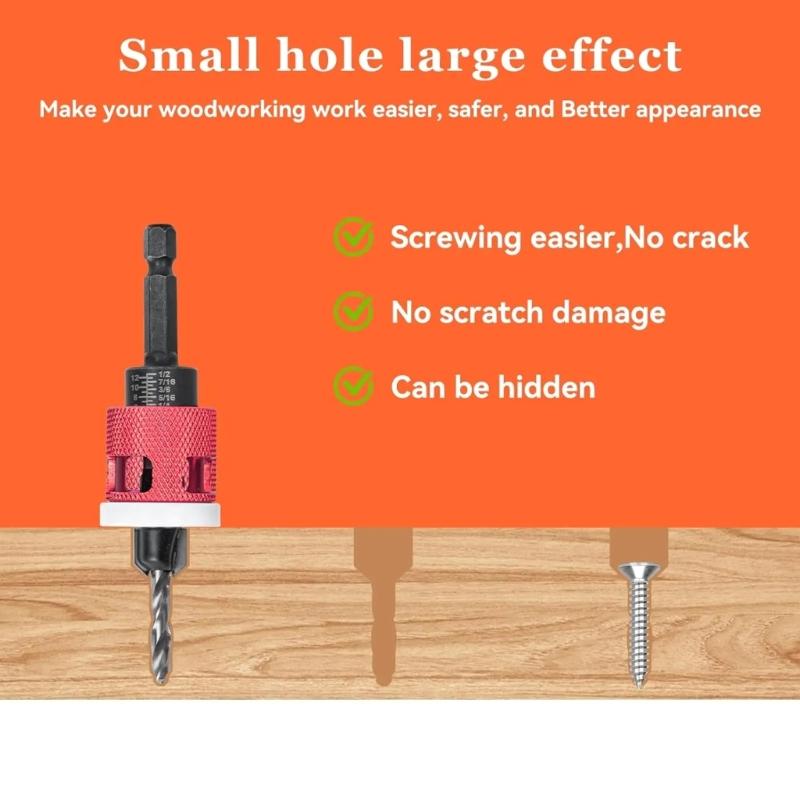 Pack of 5 Hex Shank Countersink Drill Bits with Adjustable Depth Stop Tapered Bits for DIY Projects and Professional Use