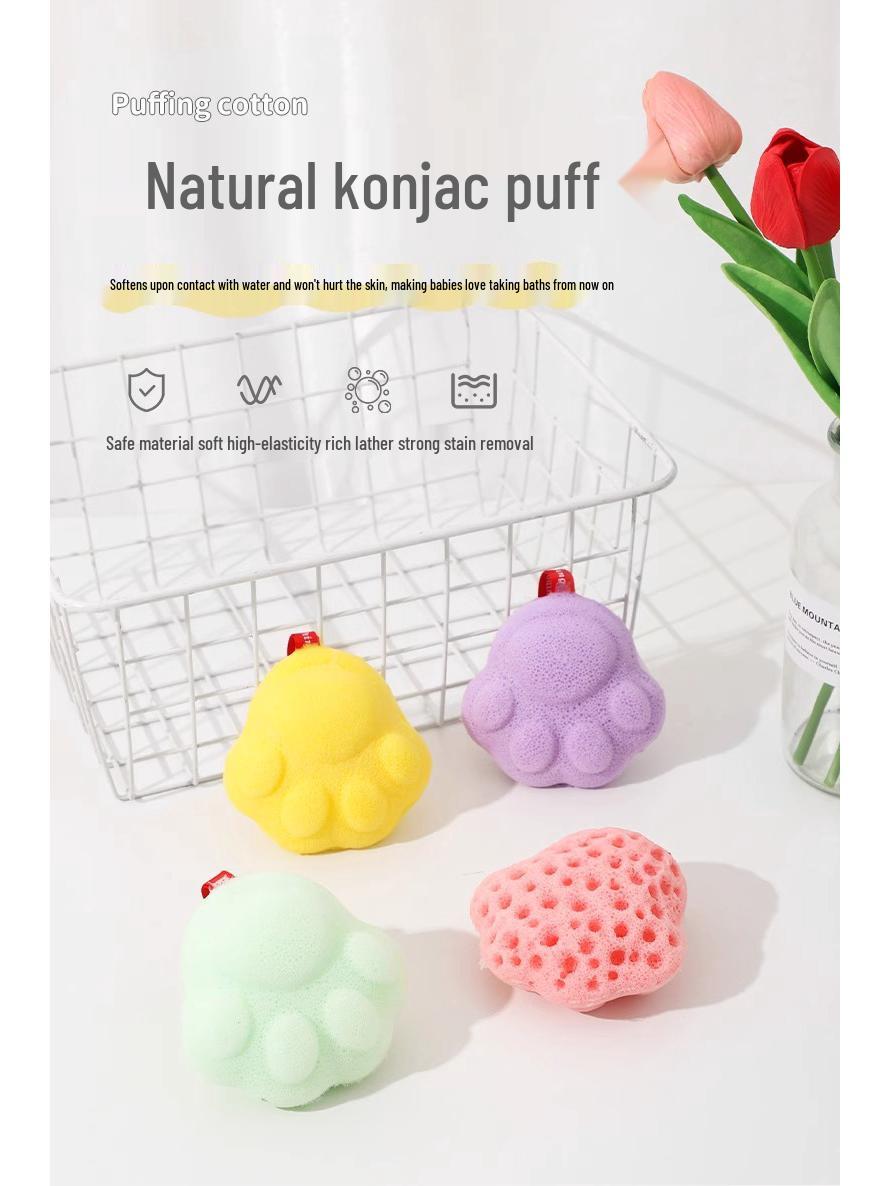 

Набор детских губок и щеток для купания Newcomer - Отшелушивающая конжаковая губка и хлопковый банный мяч