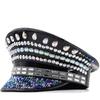 Ladies Festival Performance European and American Hot Diamond Versatile Diamond-encrusted Leather Black Navy Hat Party Carnival Birthday Wedding Hat