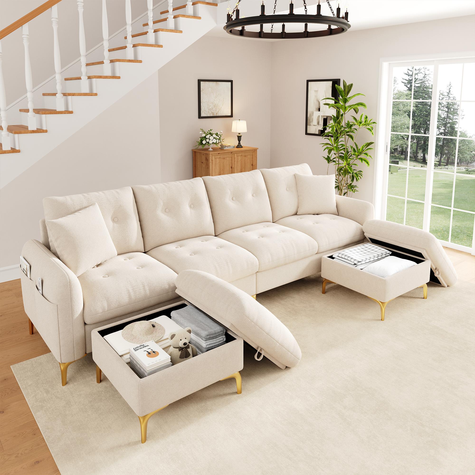 4-seater U-shaped modular sofa bed with