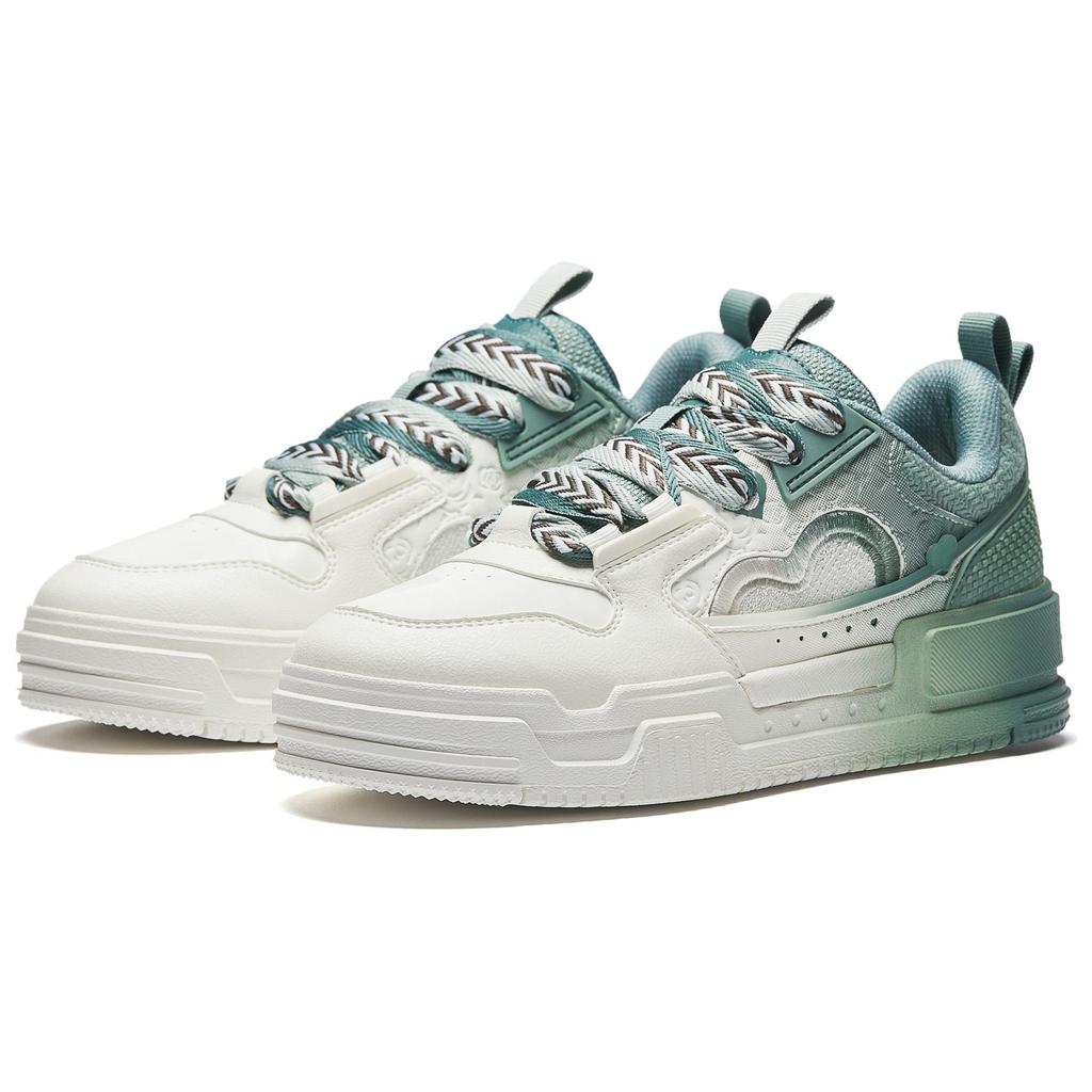 Anta Micro Sugar Bread Shoes Couple Color Matching Fashion Casual Wear Durable Lightweight Low-Top Skate Shoes Men Sneakers White Green 912348001-7