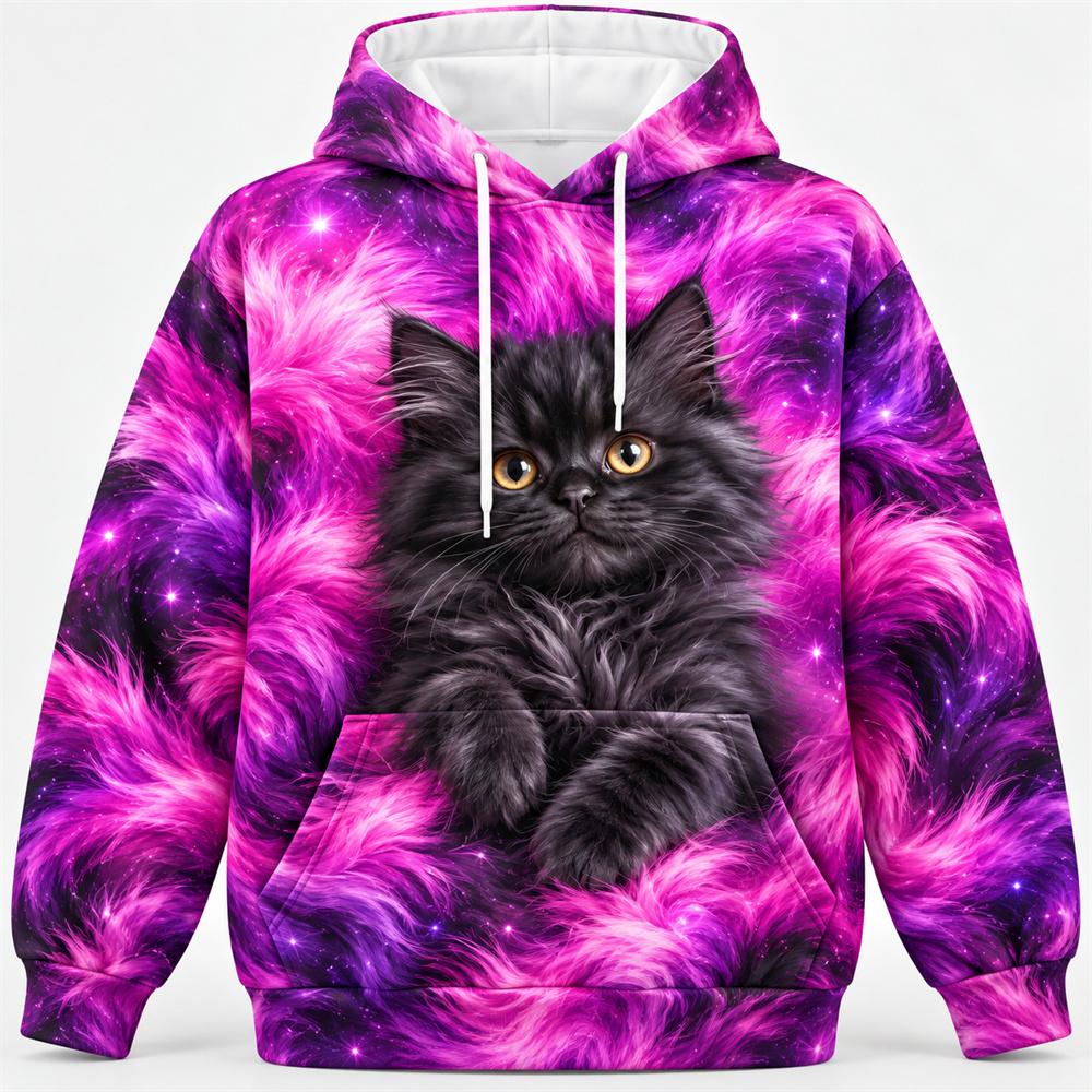 3D Print Cute Cat Hoodie For Men Women Fluffy Kitten Pattern Pullover Hoodie Animal Lover Gift Graphic Hooded Sweatshirt Trend