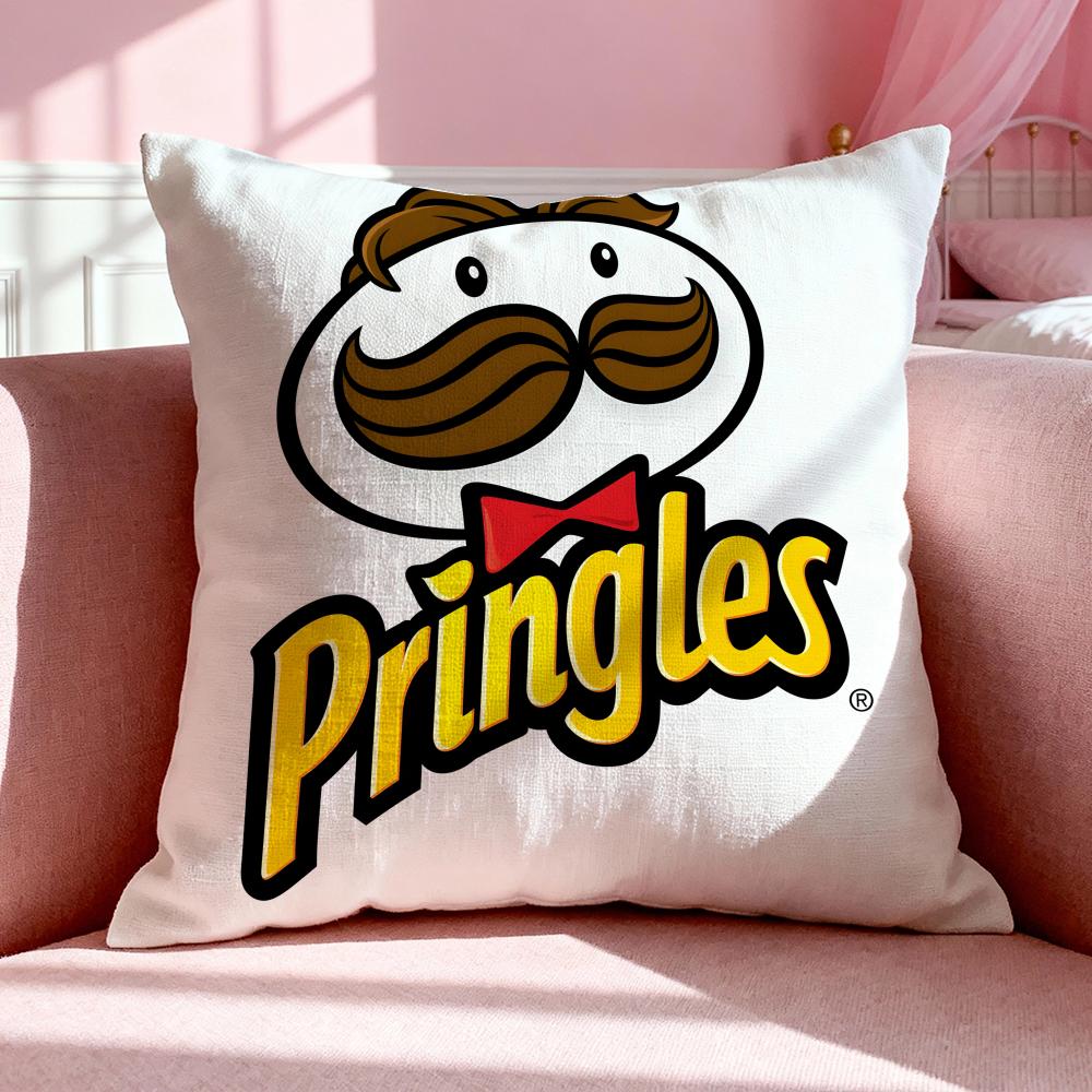 Snack P-Pringles Cushion Cover Breathable Linen Pillowcase Summer Odorless Eco-Friendly Invisible Zipper Washable