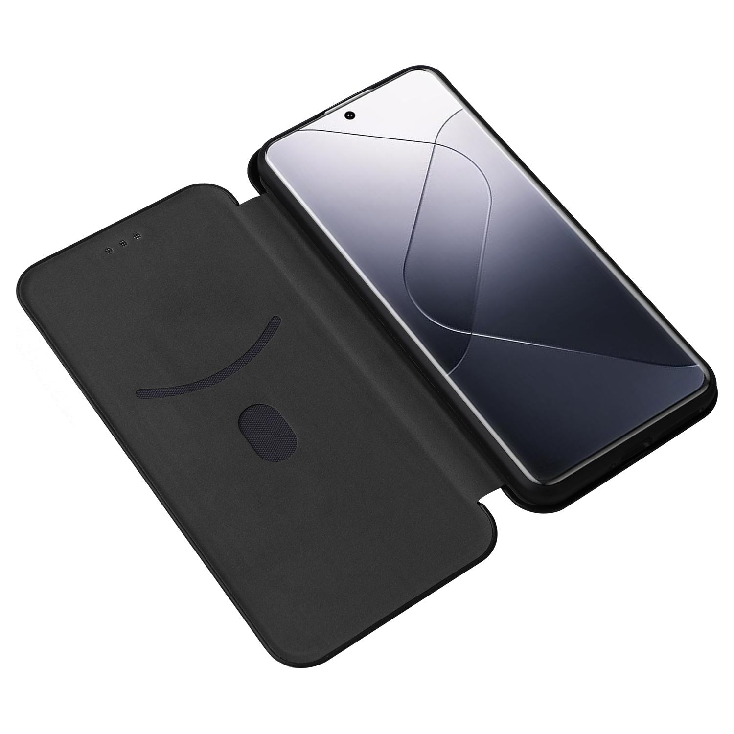 

For Xiaomi 14 Leather Case Card Holder Carbon Fiber Texture Phone Cover Black
