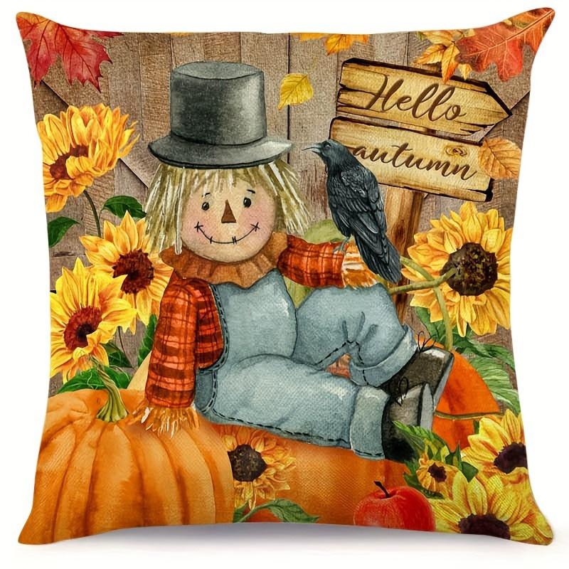 

Домашний декор Осенние сцены: Наволочка с узором из тыкв, кошек и подсолнухов, подходит для дивана, спальни, автомобиля 40x40cm