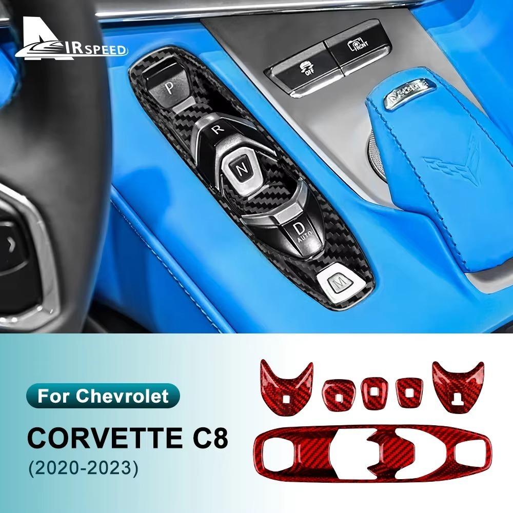 For Chevrolet Corvette C8 2020 2021 2022 2023 Real Hard Carbon Fiber Car Console Gear Shift Button Sticker Accessories