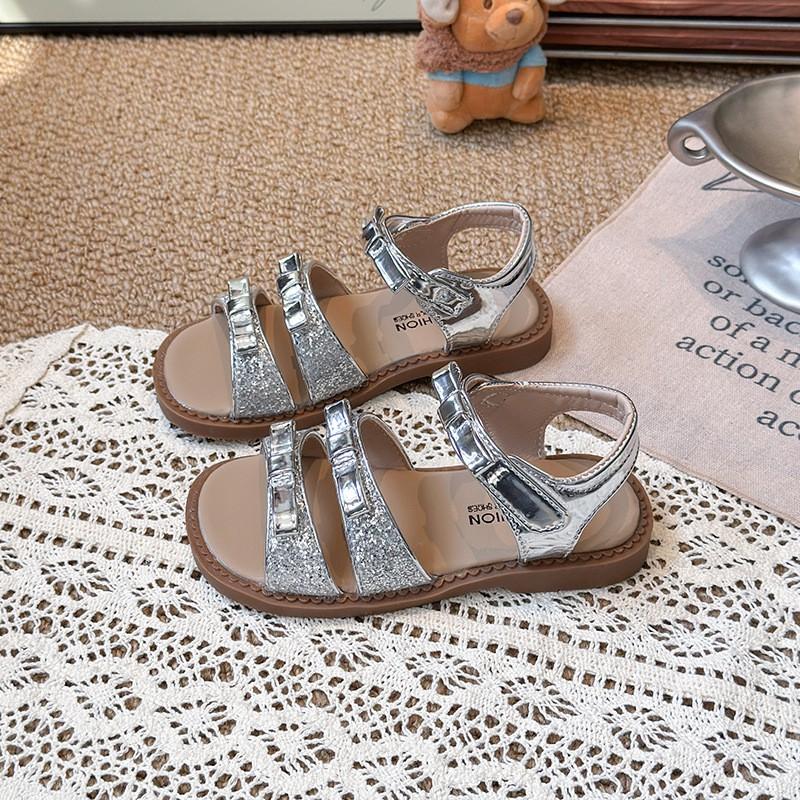 Girls Open Toe Cutout Sandals With Strap Soft Sole Princess Style Beach Shoes Kids 7-16 Years