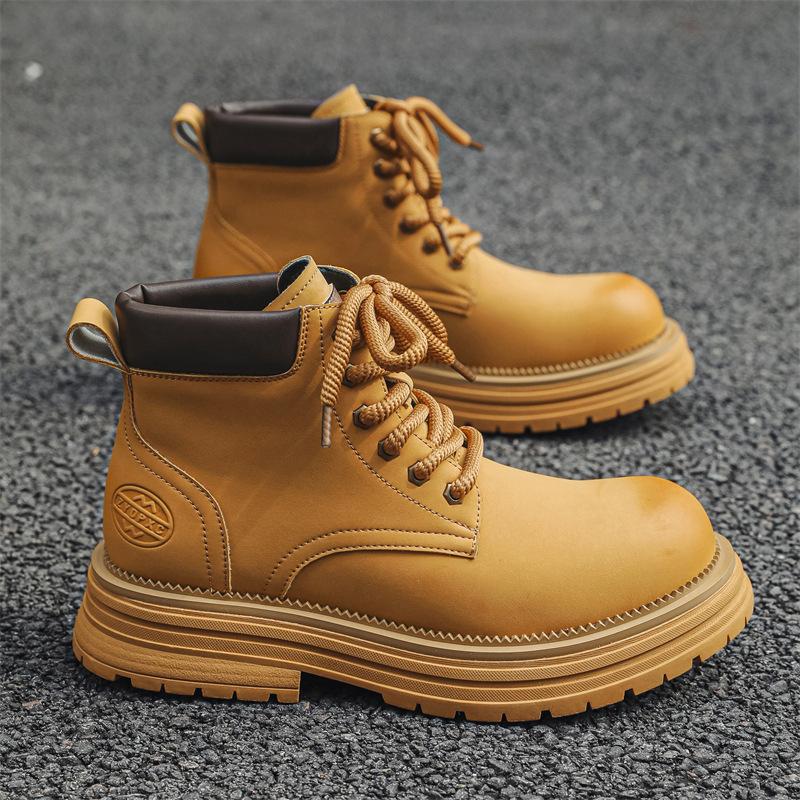 Big yellow boots autumn trendy men's shoes Martin boots retro tooling shoes high-top desert British style platform leather shoes 1681-J