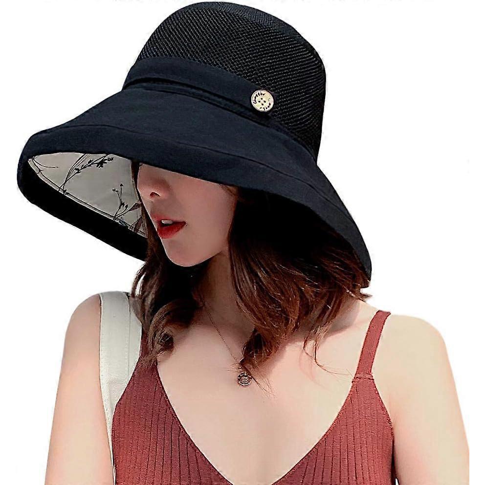 Damen Netz-Sonnenhüte Sommer Strand UV-Schutz UPF Packbar Breiter Rand Kinnband