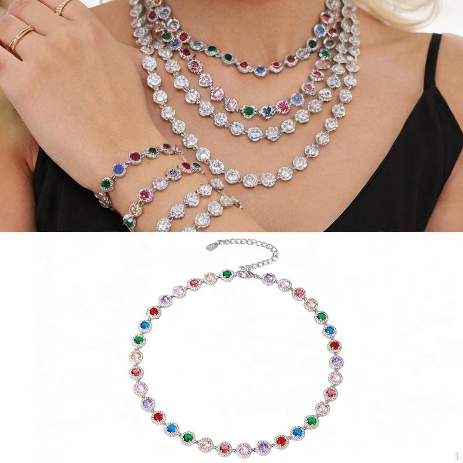 

Ожерелье со стразами для женщин, ювелирные изделия, блестящая модная цепочка на шею для серебряный
