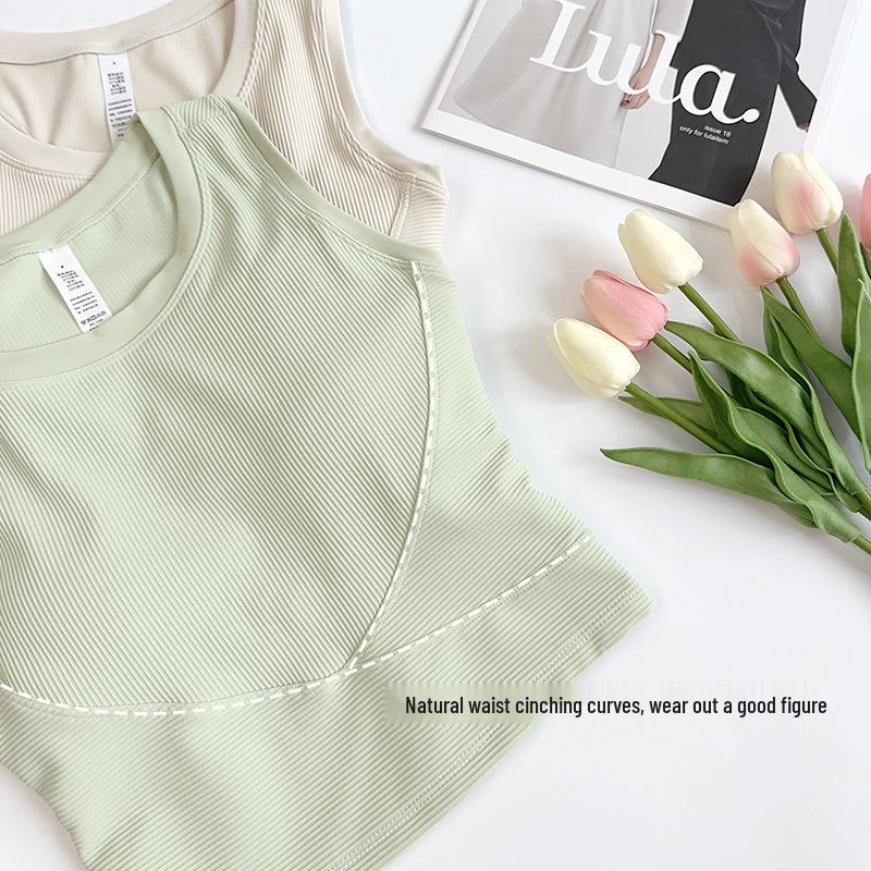 Damen Ripp-Y-Rücken Yoga Tanktop mit festen Cups - Hohe Elastizität, Figurbetont, Integrierter Sport-BH