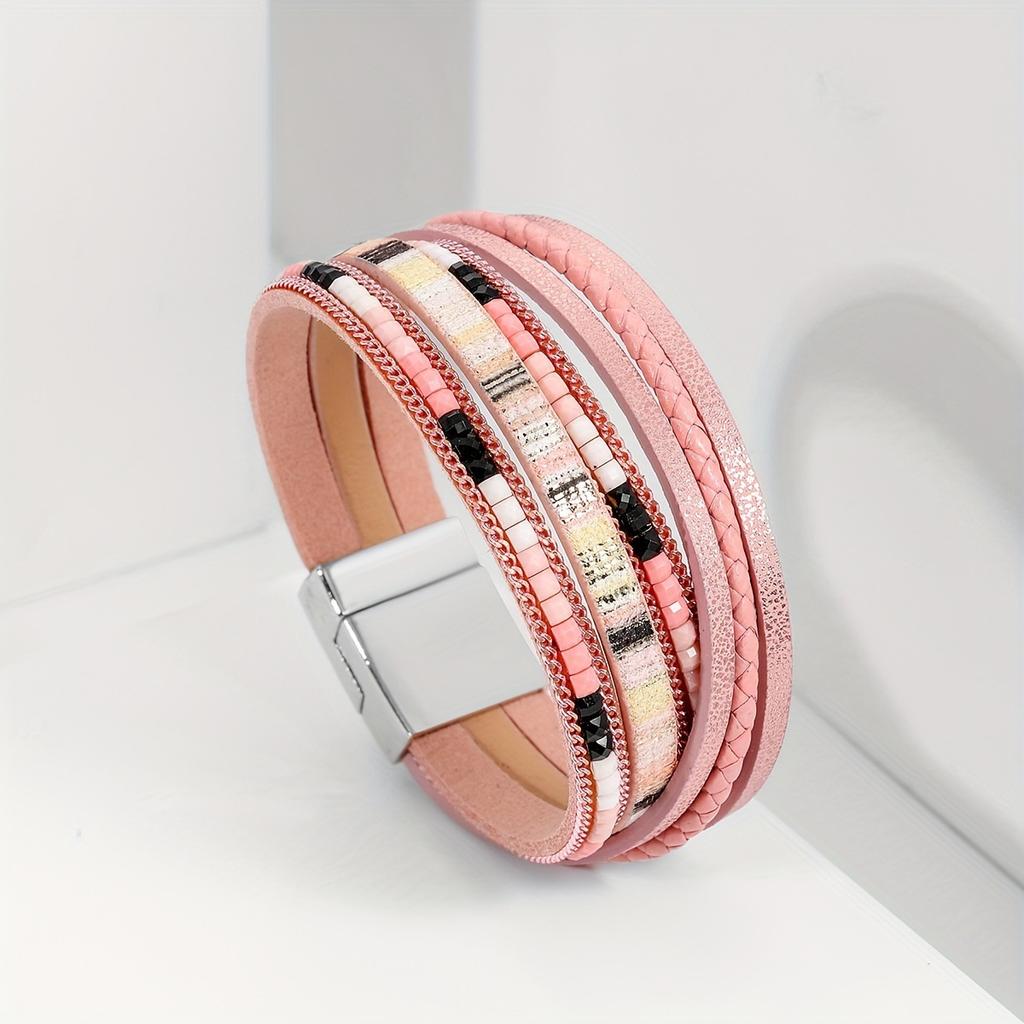 Hot and sexy leopard print magnetic buckle bracelet ins style design is sweet and cool exaggerated pu leather jewelry tide