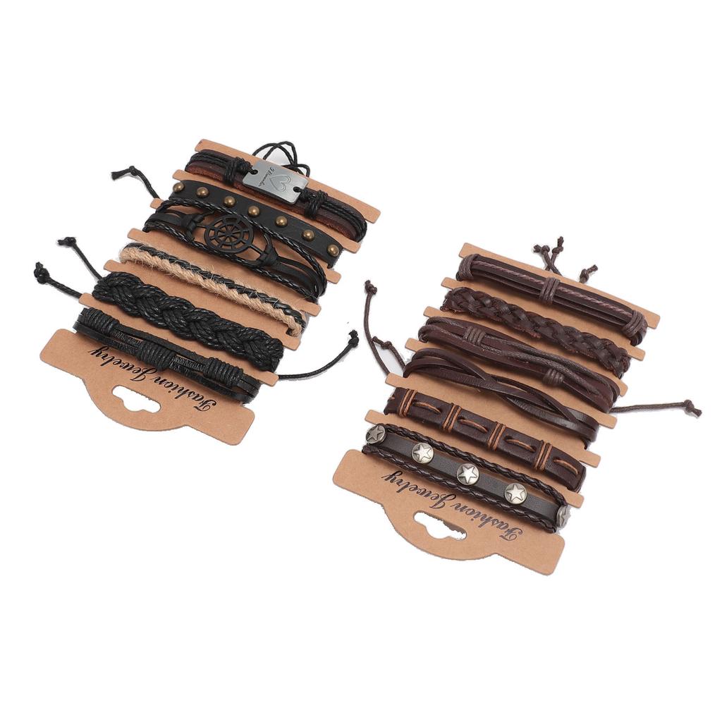 12pcs PU Leather Bracelet Set Multi Layers PU Leather Bracelet Set PU Leather Wrap Bracelets for Men Women