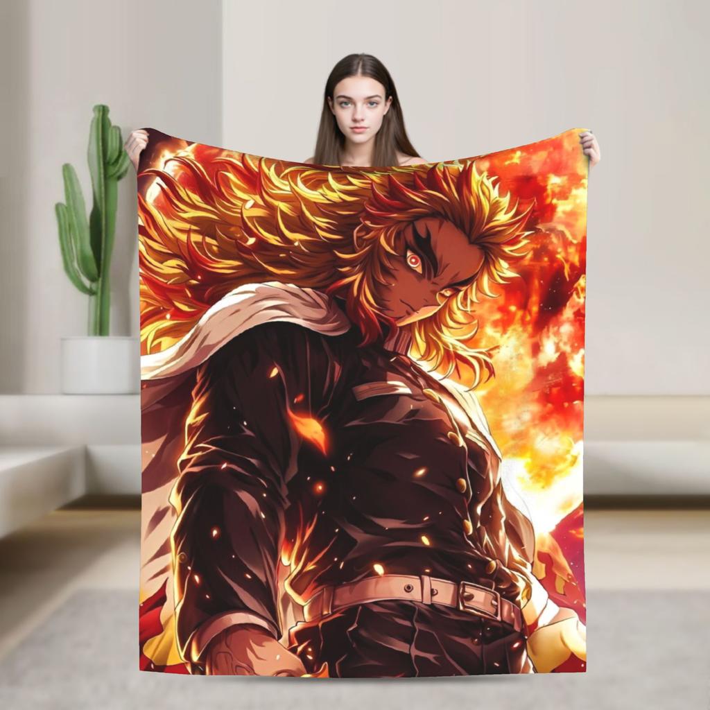 Flame Hashira Kyojuro Rengoku Blanket Anime Demon Slayer Fleece Awesome Breathable Throw Blanket for Coverlet Spring/Autumn