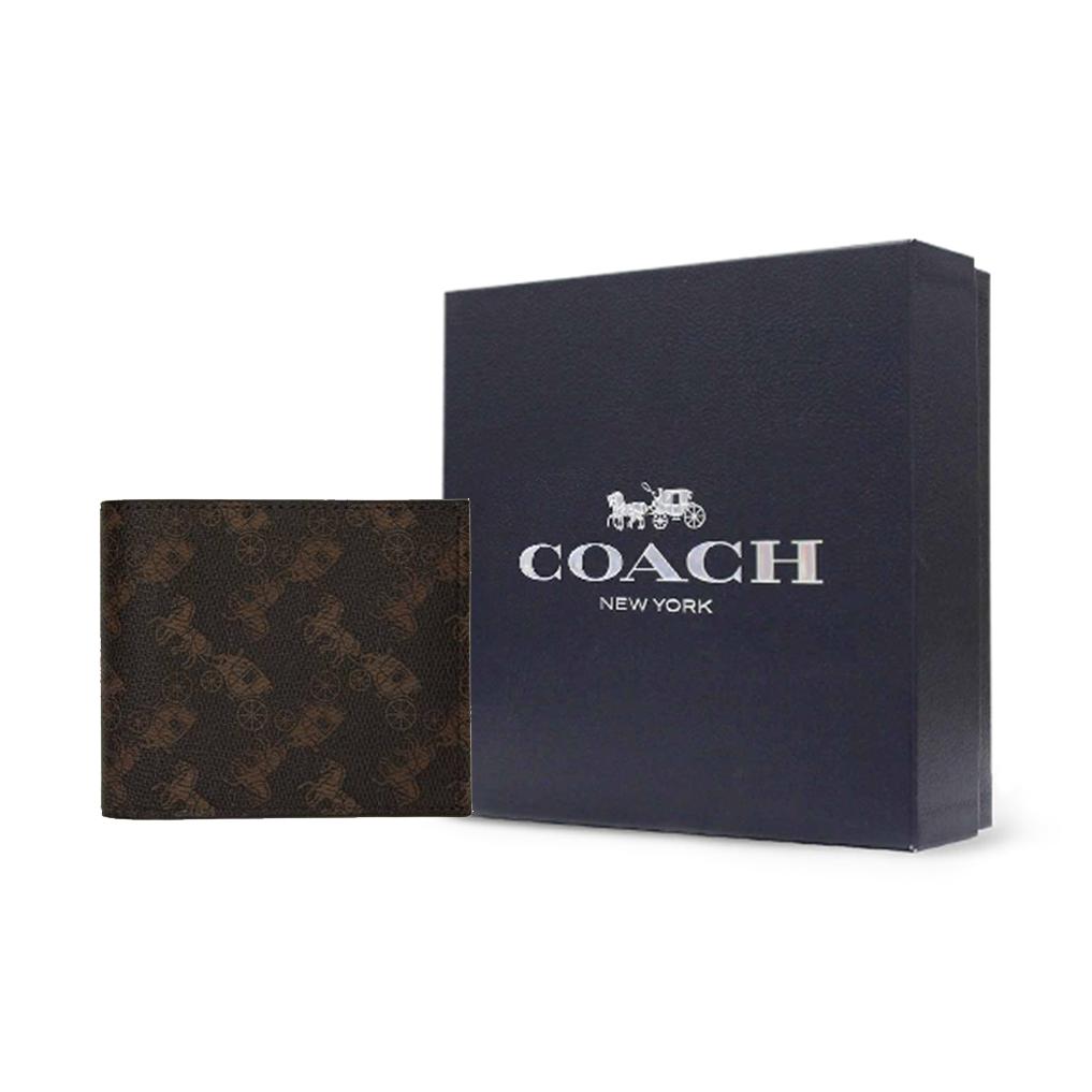 Coach Billfold Wallet Horse And Carriage Double Fold Men Wallet Dark-Brown 4906-A7U