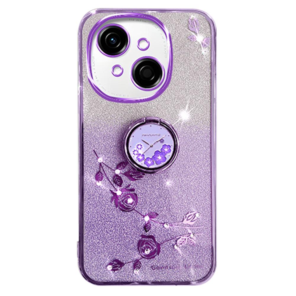 

KADEM For TECNO Spark Go 2025/Spark Go 1/Pop 9 4G Case Ring Kickstand TPU Flowers Phone Cover Gradient Glitter B