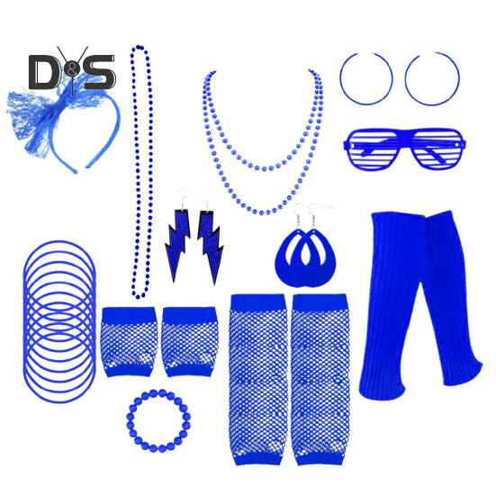 80s Neon Costume Accessories Set Knitted Leg Warmers Headband Gloves Earrings Bracelet Beaded Necklace Set Fancy Party Accessories
