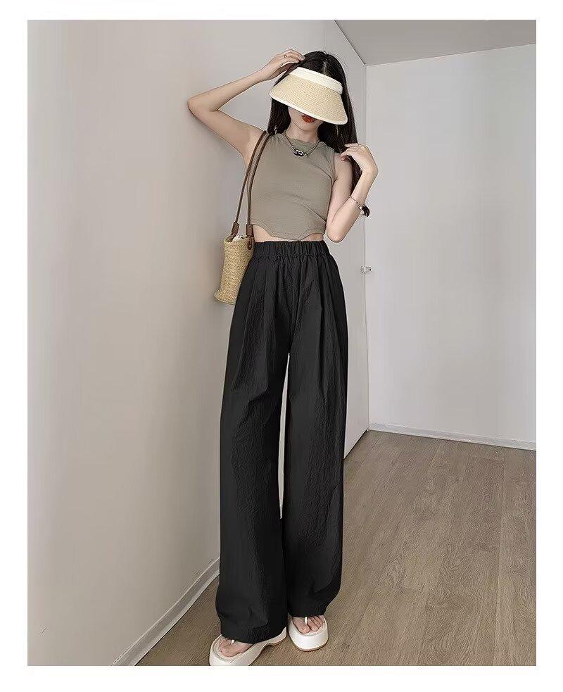 Korean-Style High-Waist Wide-Leg Summer Pants for Women - Ice Silk, Floor-Length