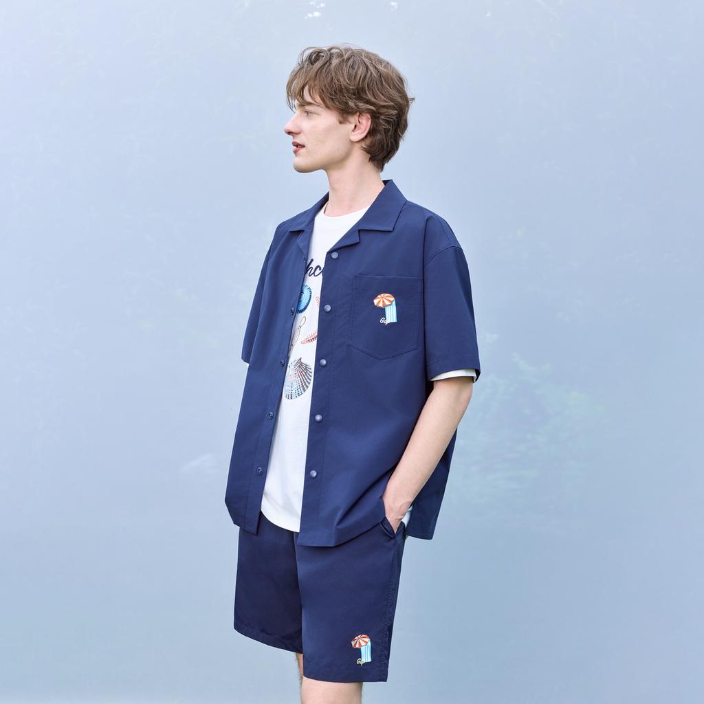 GAP Cool Sun Protection Loose Vacation Style Cuban Collar Short Sleeve Shirt Men shirts 891347