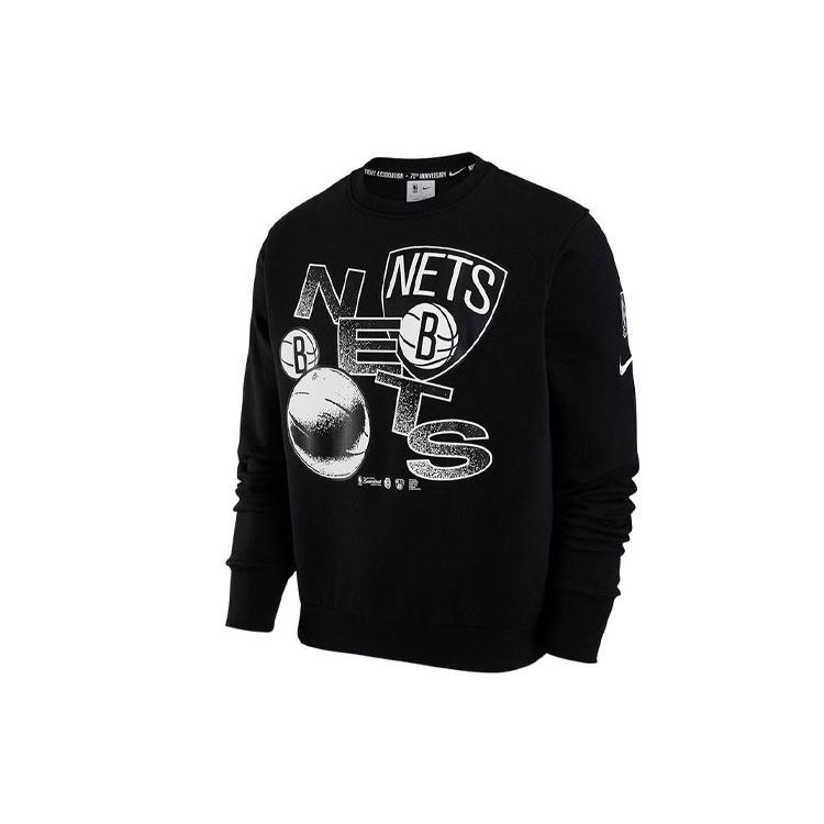 Nike NBA Courtside Brooklyn Nets Basketball Training Sports Printing Fleece Round Neck Pullover Black Men s DH9429-010 S