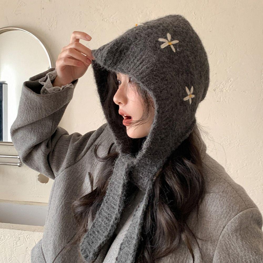Beanie Flower Balaclava Hat Cute Knitted Hat Creative Ear Protection Hat Female/Girls