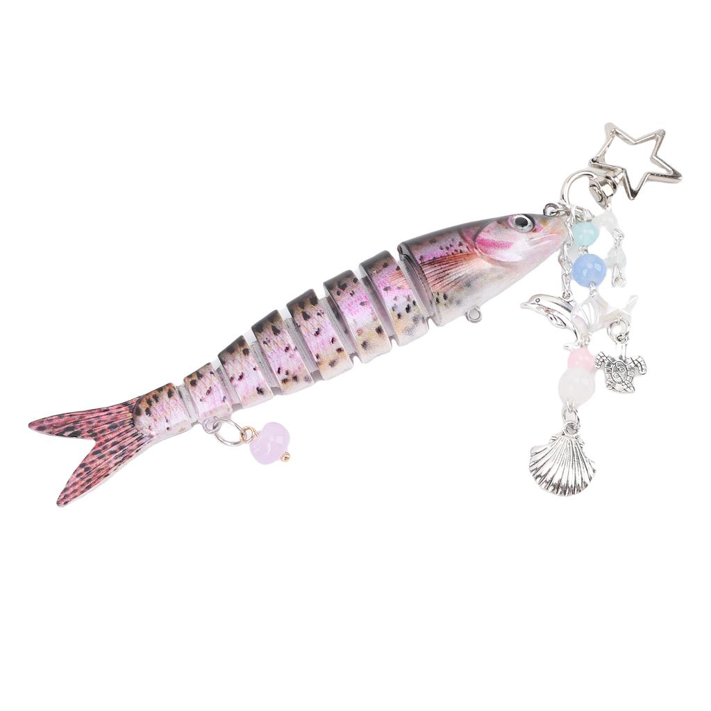Lifelike Fish Keychain 5.3 Inch Alloy ABS 3D Eye Creative Fishing Bait Keychain for Bag Purse Fishing Gifts Pink