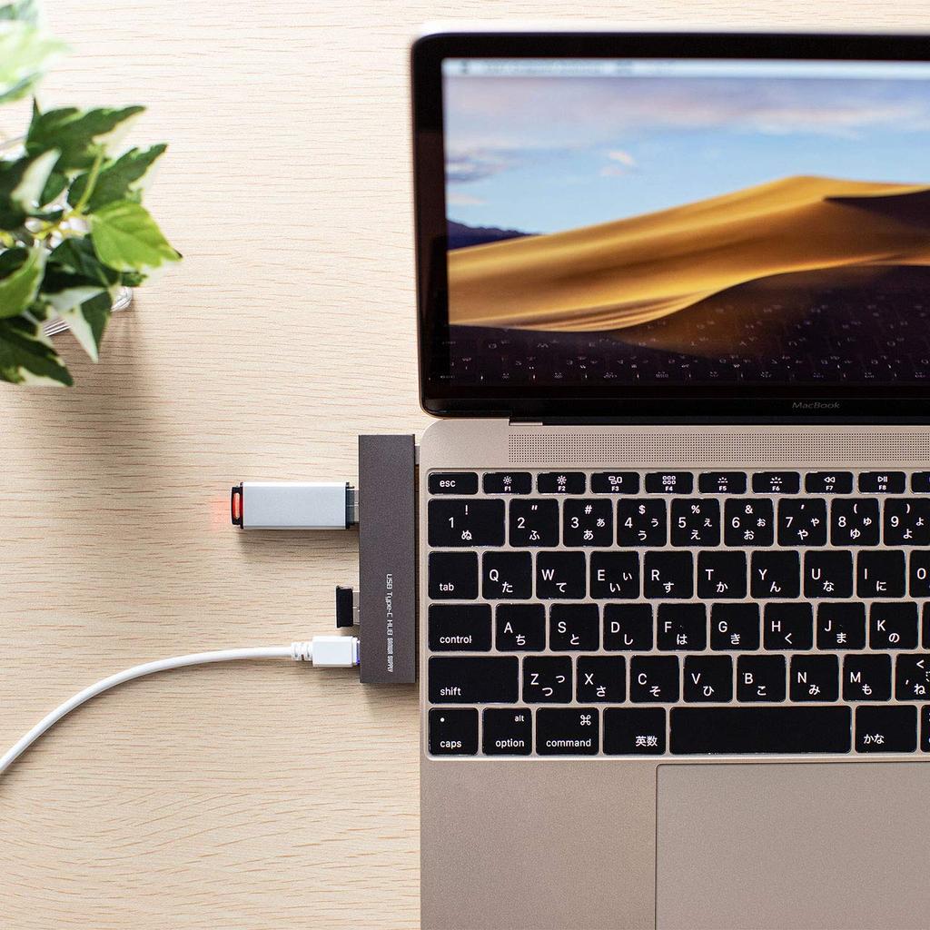 Sanwa Supply USB Combo Hub A Gen 1 x 1 USB A x 2 USB x 1 Slim Aluminum Type-C (USB 3.2 port, 2.0 ports, Type-C port), Bus-Powered, Type, Body,