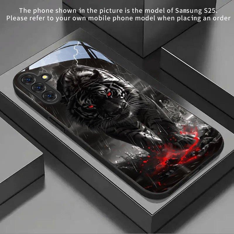 Black tiger eye pattern glass phone case suitable for Samsung Galaxy S26 S25 S24 S23 S22 S21 S20 FE/Ultra/Plus anti drop