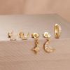 5PCS Stainless Steel Star Moon Minimal Hoop Earrings Set Small Helix Tragus Cartilage Huggie Piercing Earring Women's Jewelry