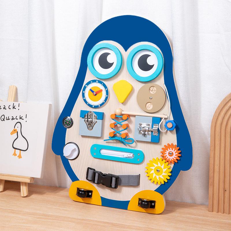 Wooden Shaped Penguin Unlock Montessori Entertainment Board Children Toy Puzzle