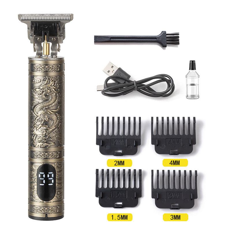 Elektrischer Haarschneider für Glatzen mit Schneidemesser, wiederaufladbar und für den grenzüberschreitenden Einsatz geeignet.