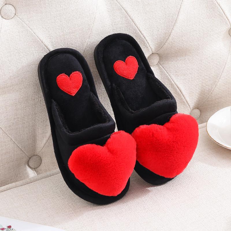 Women's Warm Non-Slip Cartoon Peach Heart Slippers for Autumn & Winter