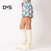 2 Pcs/Set Christms Pajamas Turn-down Collar Single-brasted Colorful Printing Bow Decor Cardigan Top Elastic Waist Shorts Sleepwear Santa Loungewear