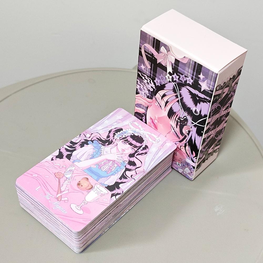 Kawaii Anime Tarot Deck 10.5*6cm - 78 Cards Coquette Aesthetic Pink Pastel Manga Tarot Cards - "HORANG NAVI" Double-embossed