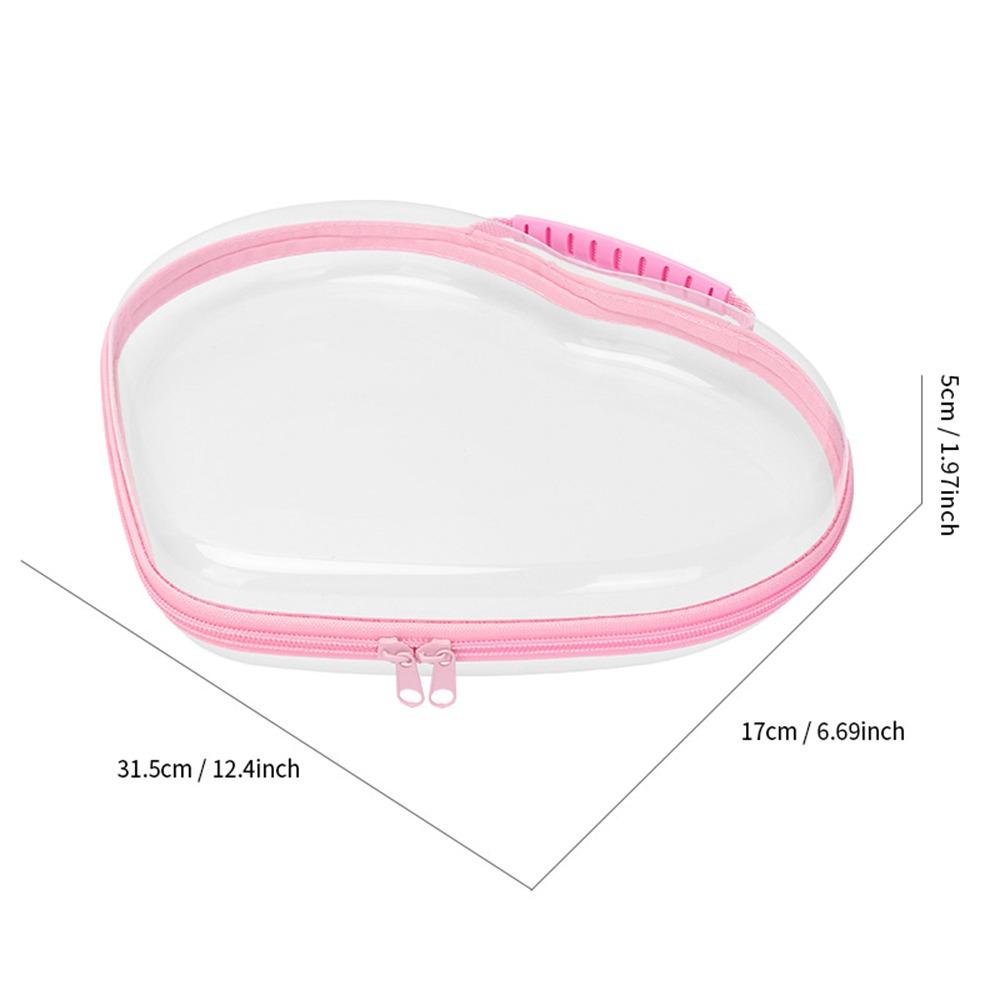Plastic Clear Hard Shell Zipper Case Heart Waterproof Toy Storage Organizer Bins Stackable Portable Cosmetic Bag