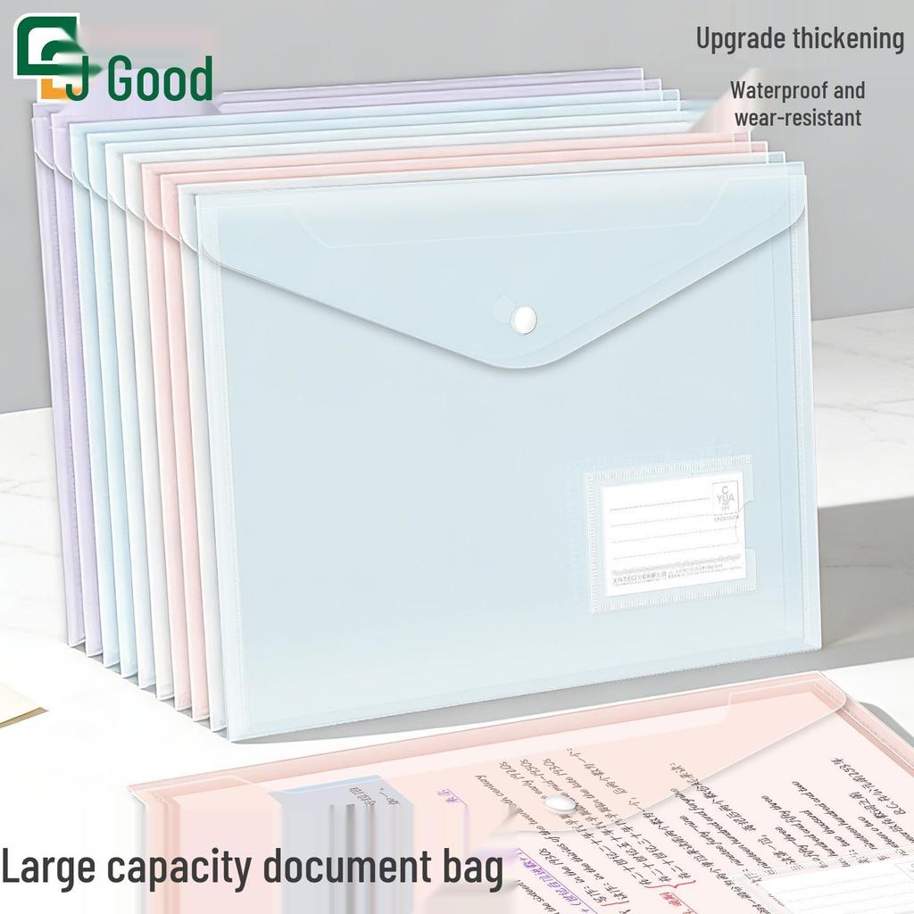 9021 Transparent File & Document Storage Bag - A4, Thickened, Waterproof, Plastic Button Closure