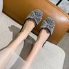 Size 35-43 Women Wedding Pumps Med Heel Square Toe Office Lady Shoes Pearls Diamonds Bowknot Decoration Party Shoes