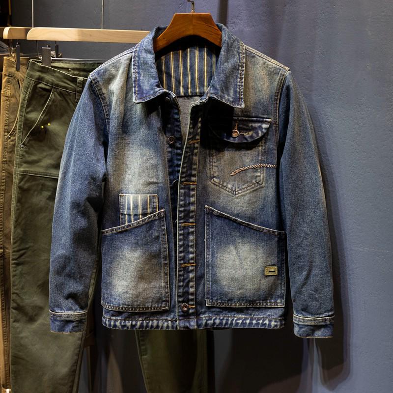 Men's Retro Dark Denim Jacket: Trendy European & American Street Style 